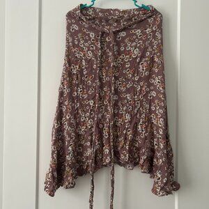 Long Flowy Lavender Floral Tie Waist Skirt